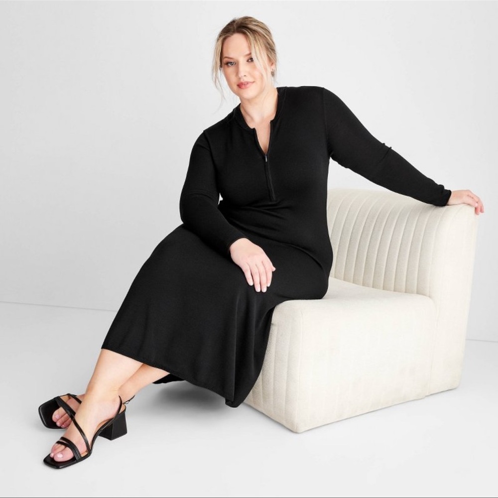 Black Sweater Dress Crew Neck Long Sleeve